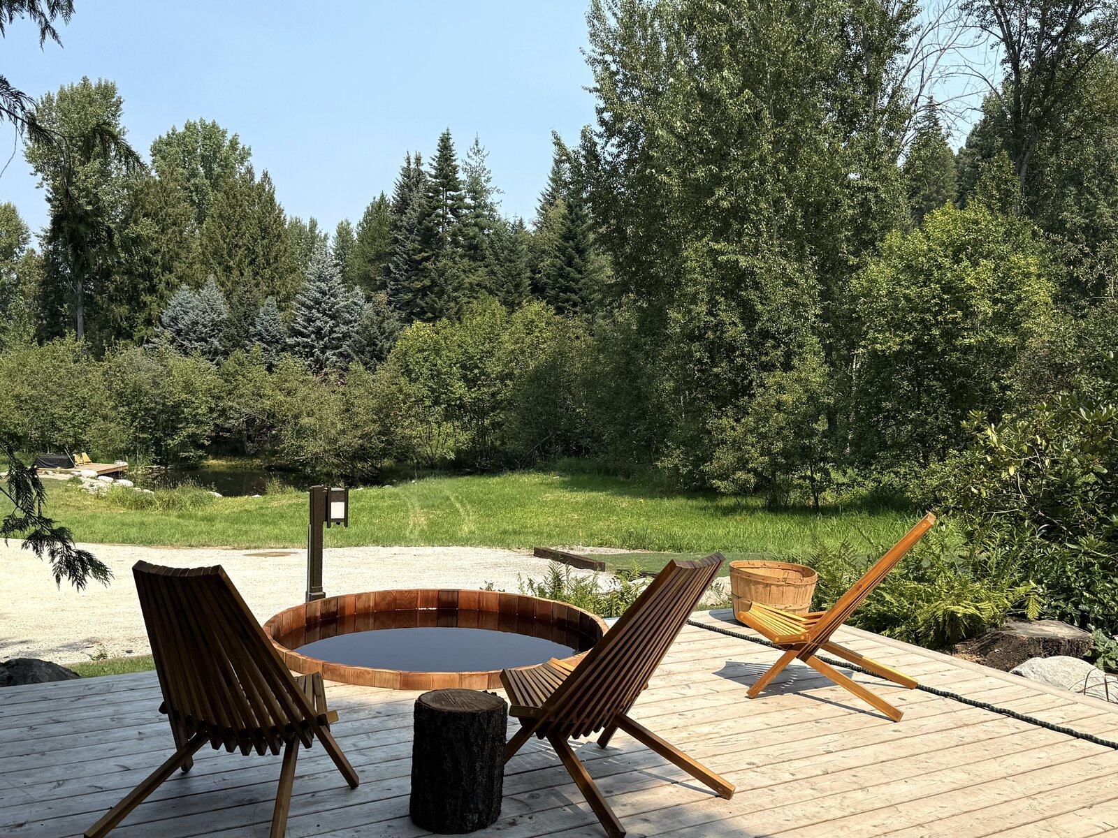 Cedar wood hot tub on the deck